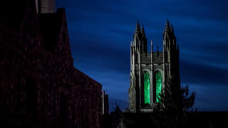 Barbelin Hall lit up green in support of the Philadelphia Eagles.