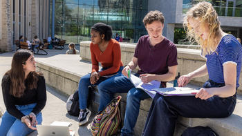 Undergraduate student working in study group on Saint Joseph's campus