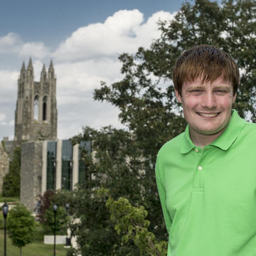 Bobby outside of Saint Joseph's University