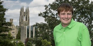 Bobby outside of Saint Joseph's University
