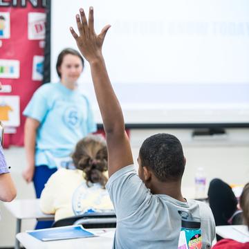 Student in Kinney Center classroom