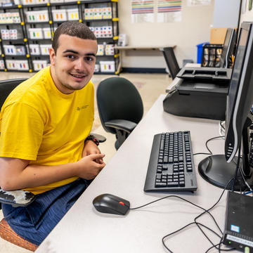 student working at computer