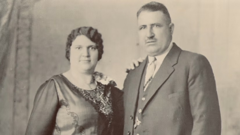 Black and white photo of the original owners of DiCosmo’s
