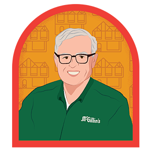 Illustration of a man with building in the background