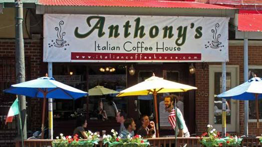 Outside Anthony's coffee house