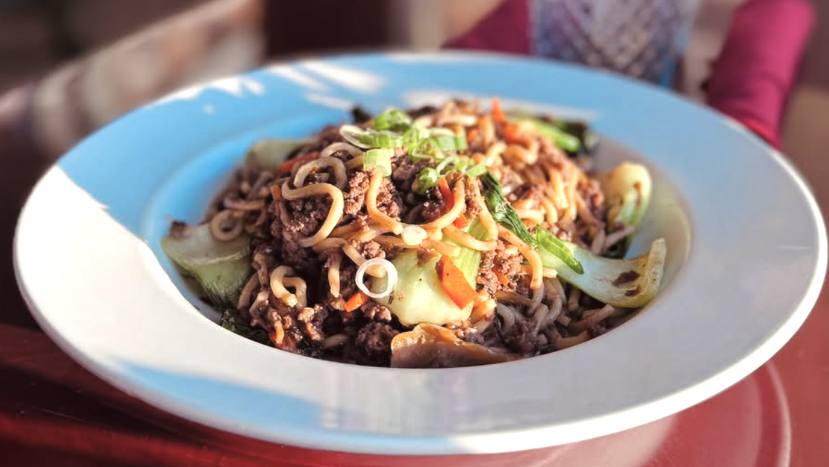 Mongolian beef and noodles
