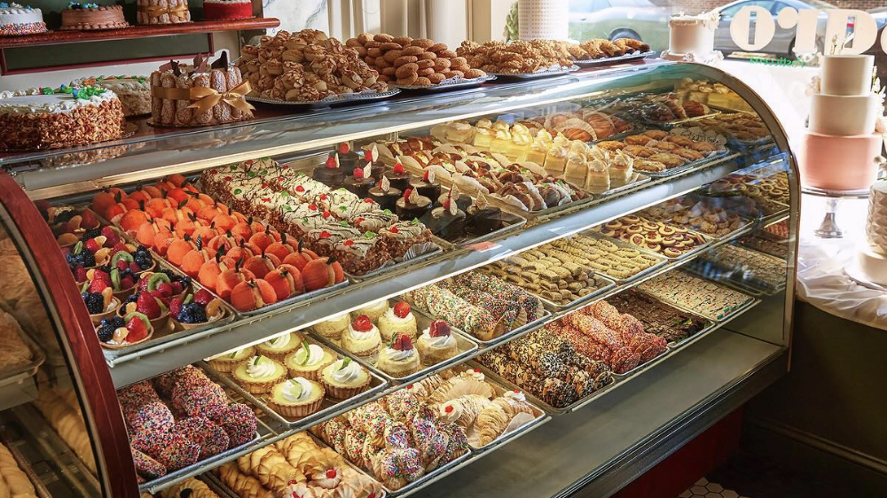 pastry display in bakery