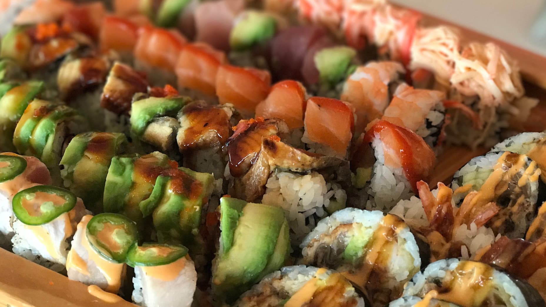 Variety of sushi rolls