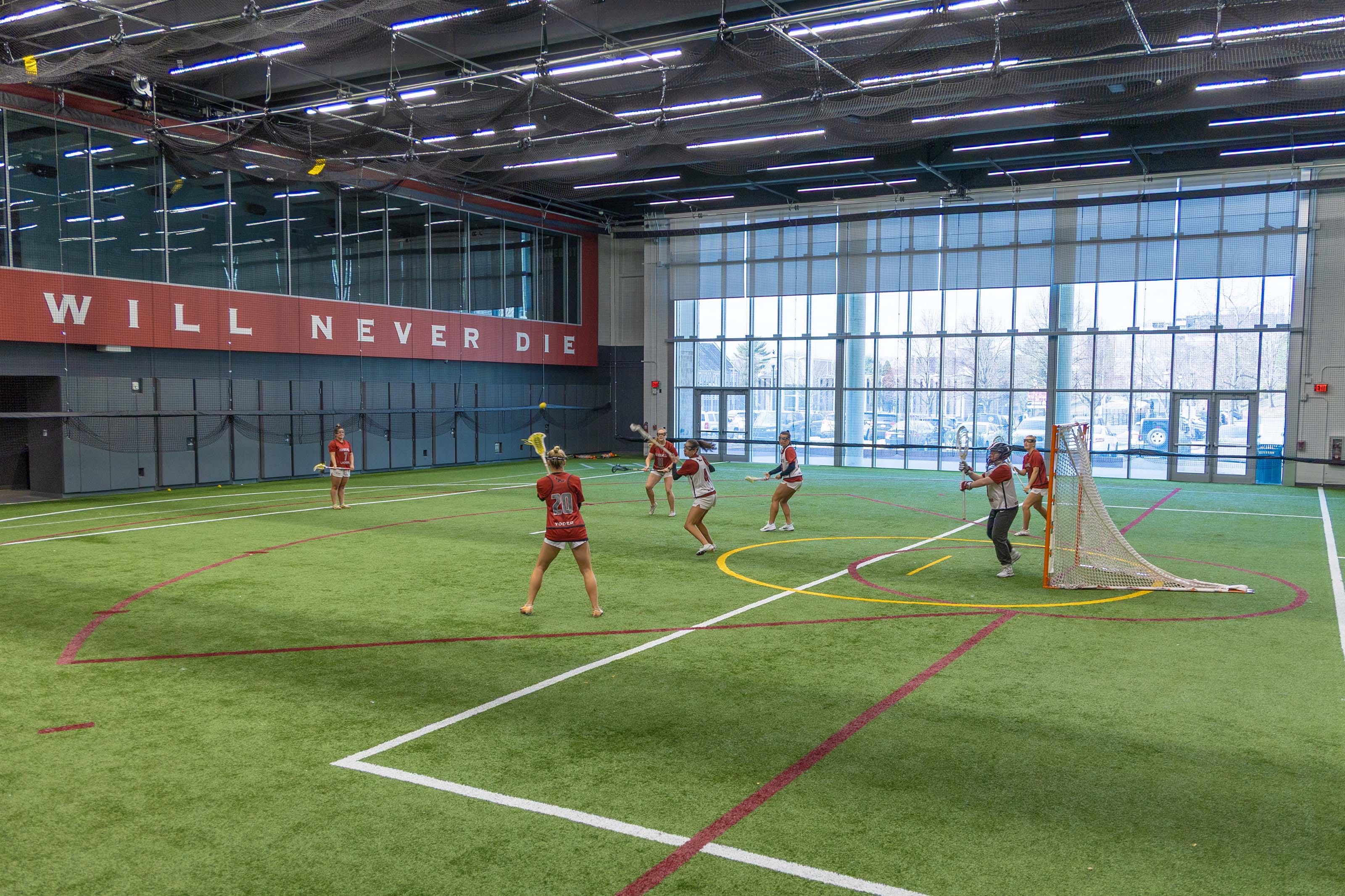 Maguire Athletic Center turf field with student athletes practicing