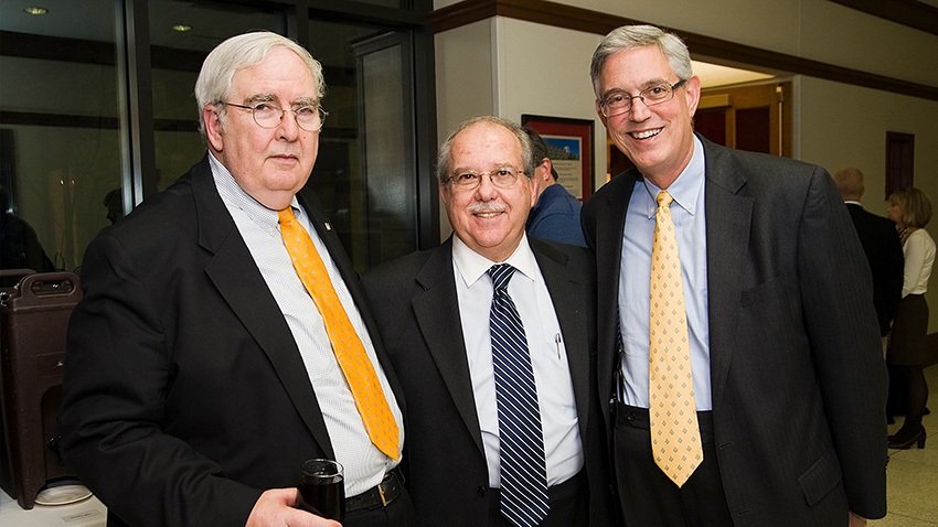 Nicholas Rashford, S.J. (left), Haub School of Business Dean Joseph DiAngelo Jr., BS '70, EdD (center), and former Campbell Soup Company CEO and President Douglas Conant (right)