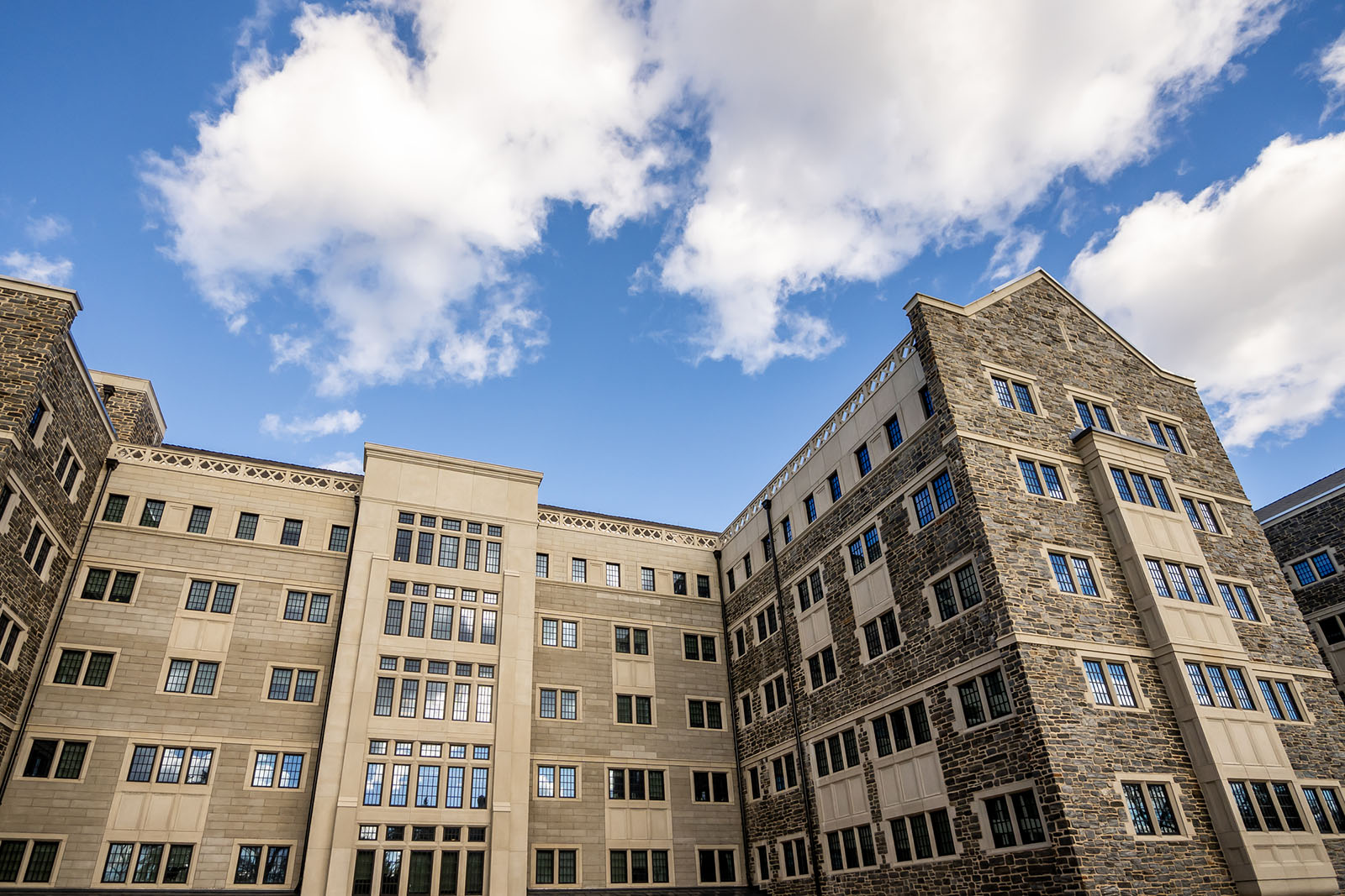 A large stone building with many windows