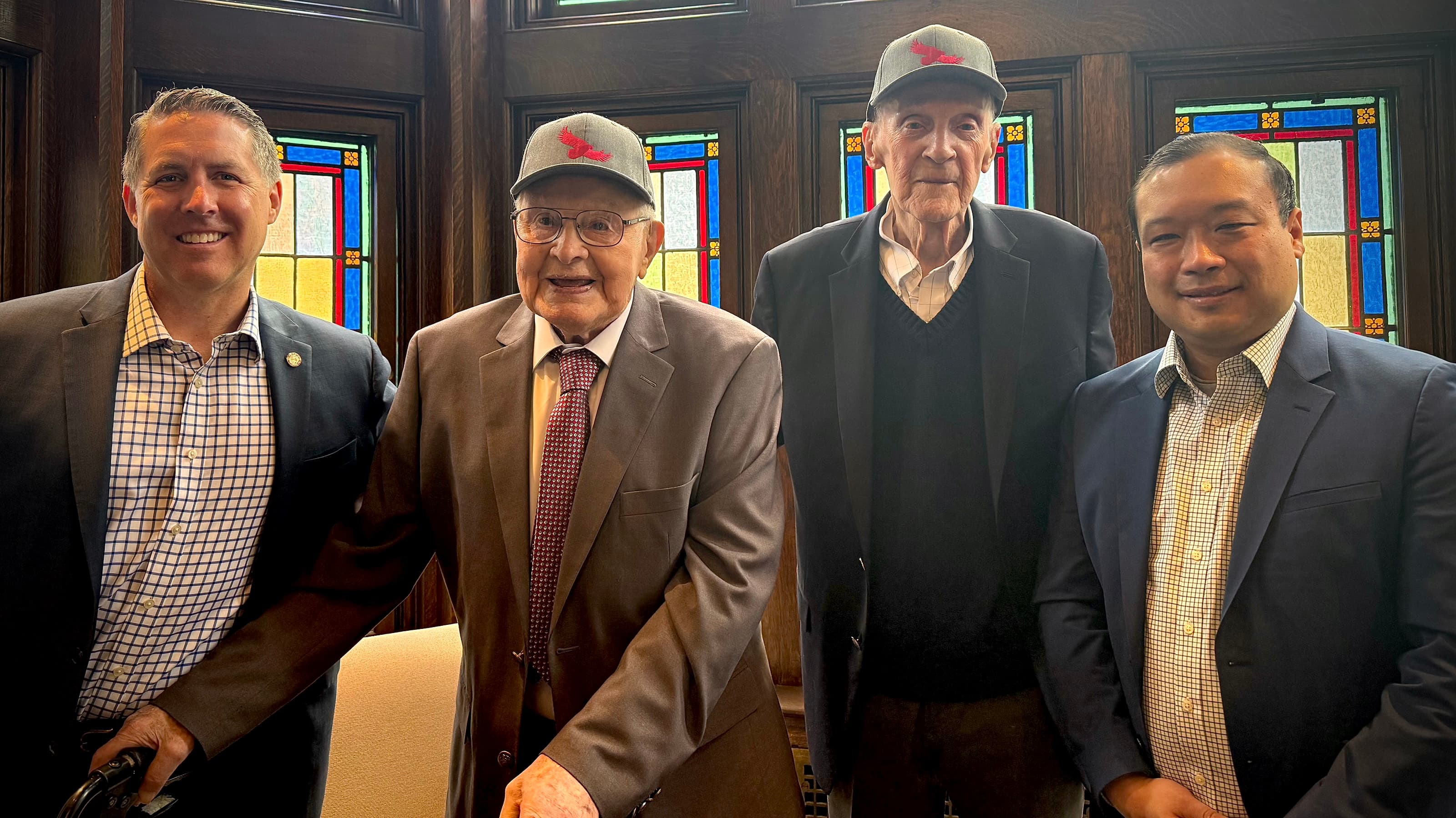 Thomas Fithian, William Myers, BS ’51, Thomas Cairns Jr, BS ’51, and David Lam