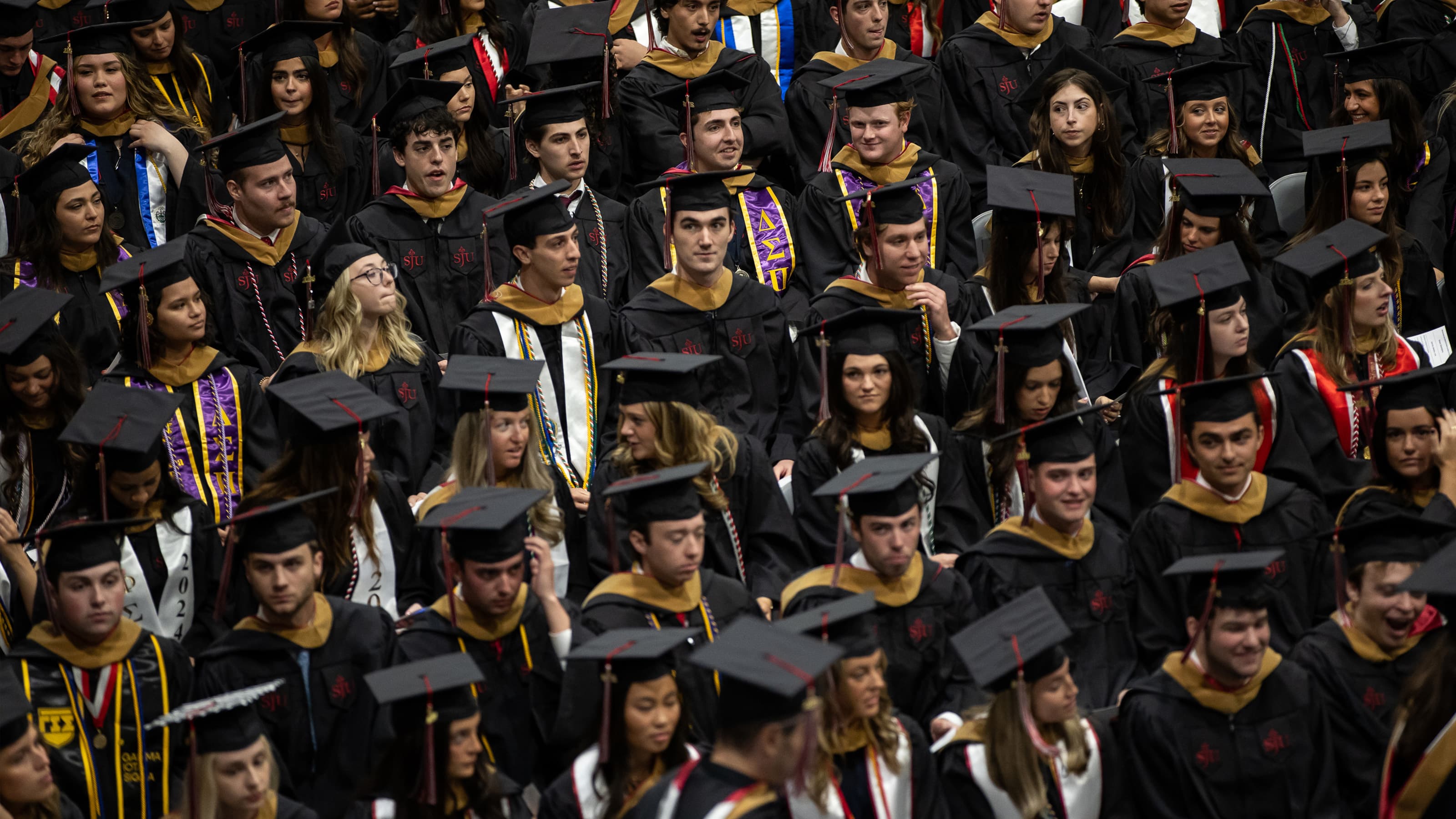 Aerial view of graduates in their caps and gowns