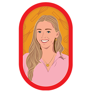Illustration of a woman with whisks in the background