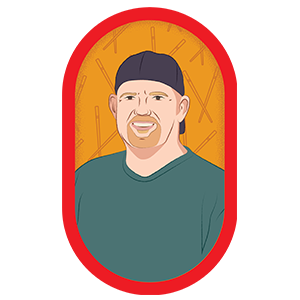 Illustration of a man with chopsticks in the background