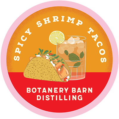 Illustration of a shrimp taco and gin