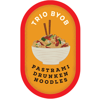 Illustration of pastrami drunken noodles