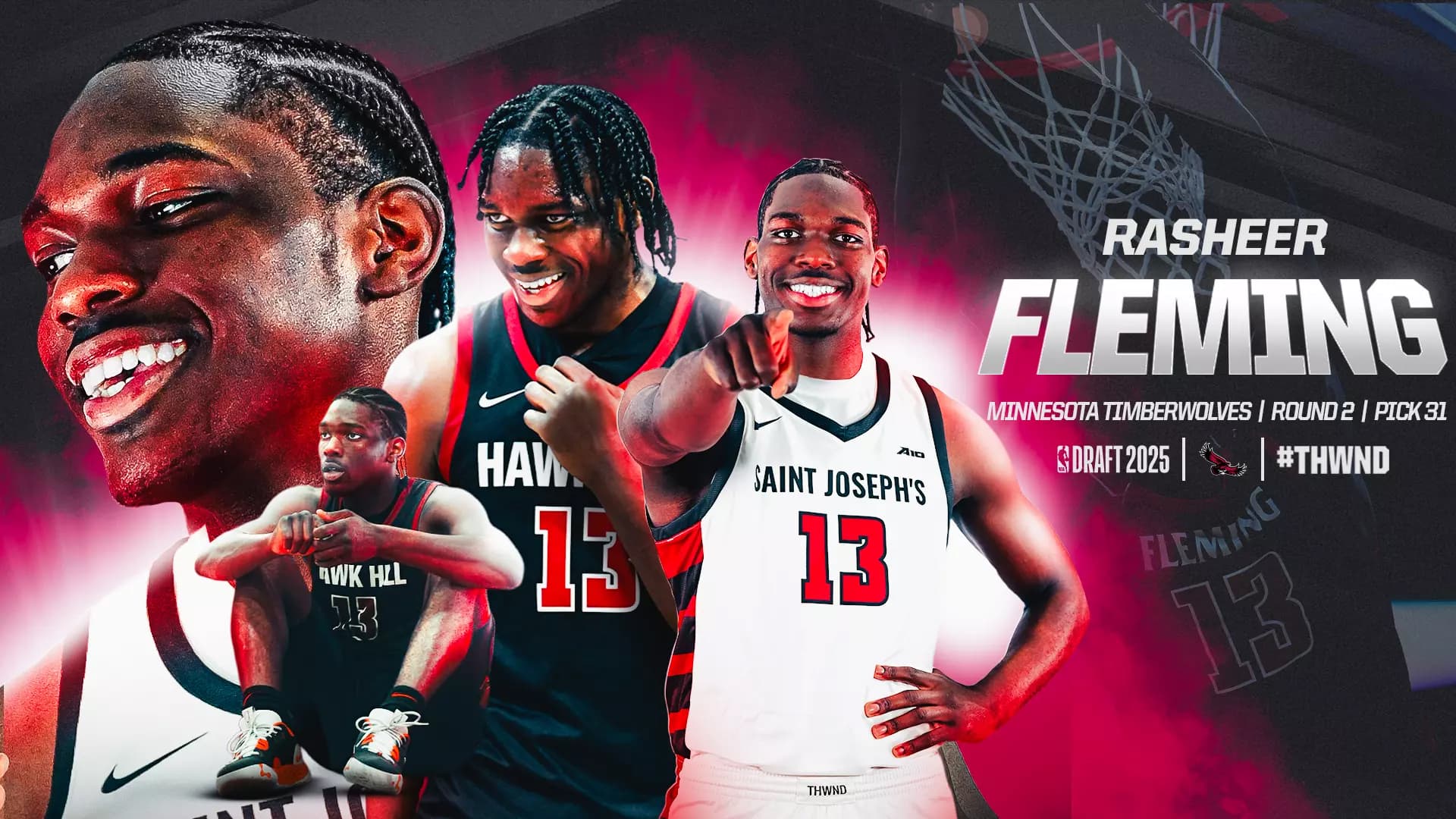 Poster of Rasheer Fleming with NBA Draft pick next to his photo