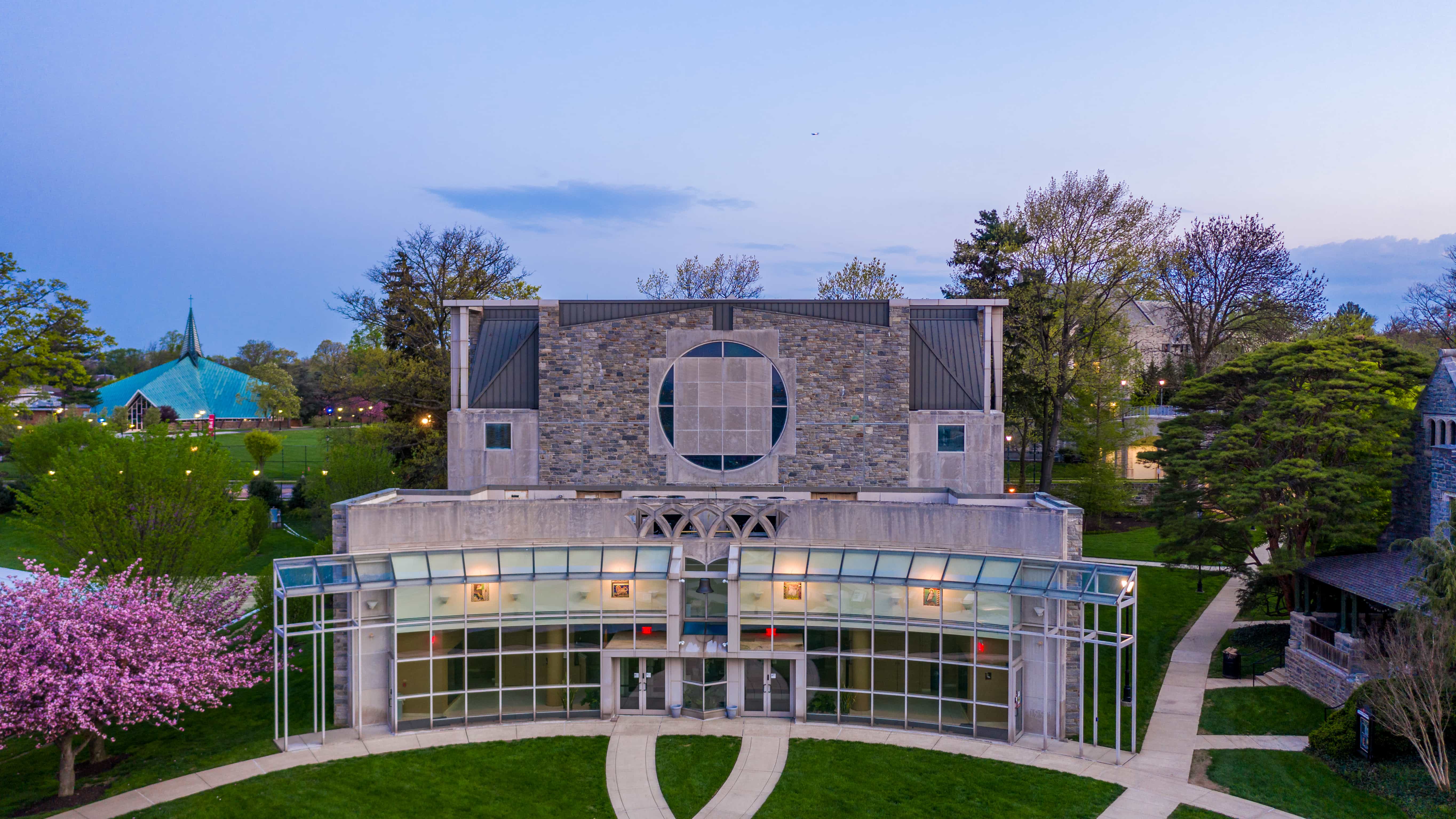 Saint Joseph's University chapel during sunrise