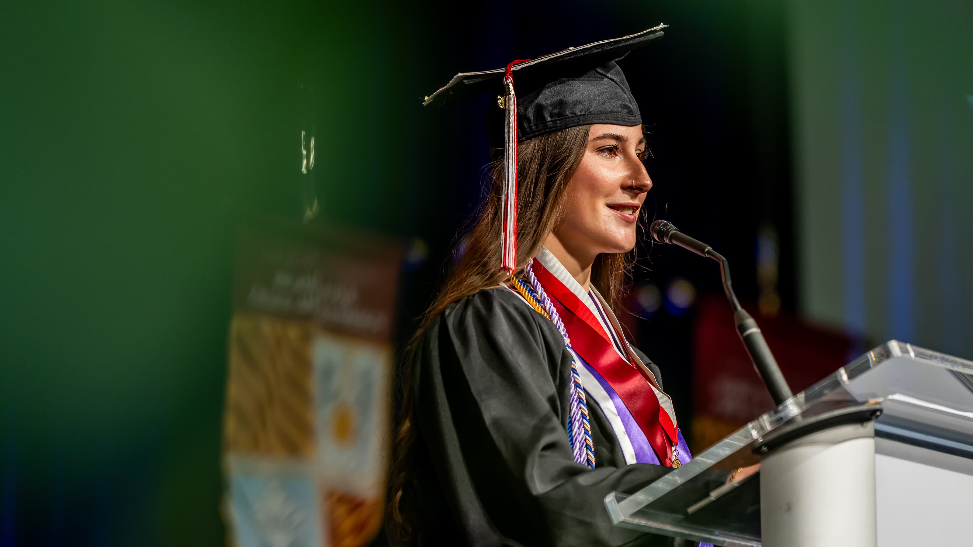 Lancaster student speaker Katelynn Baker at the podium