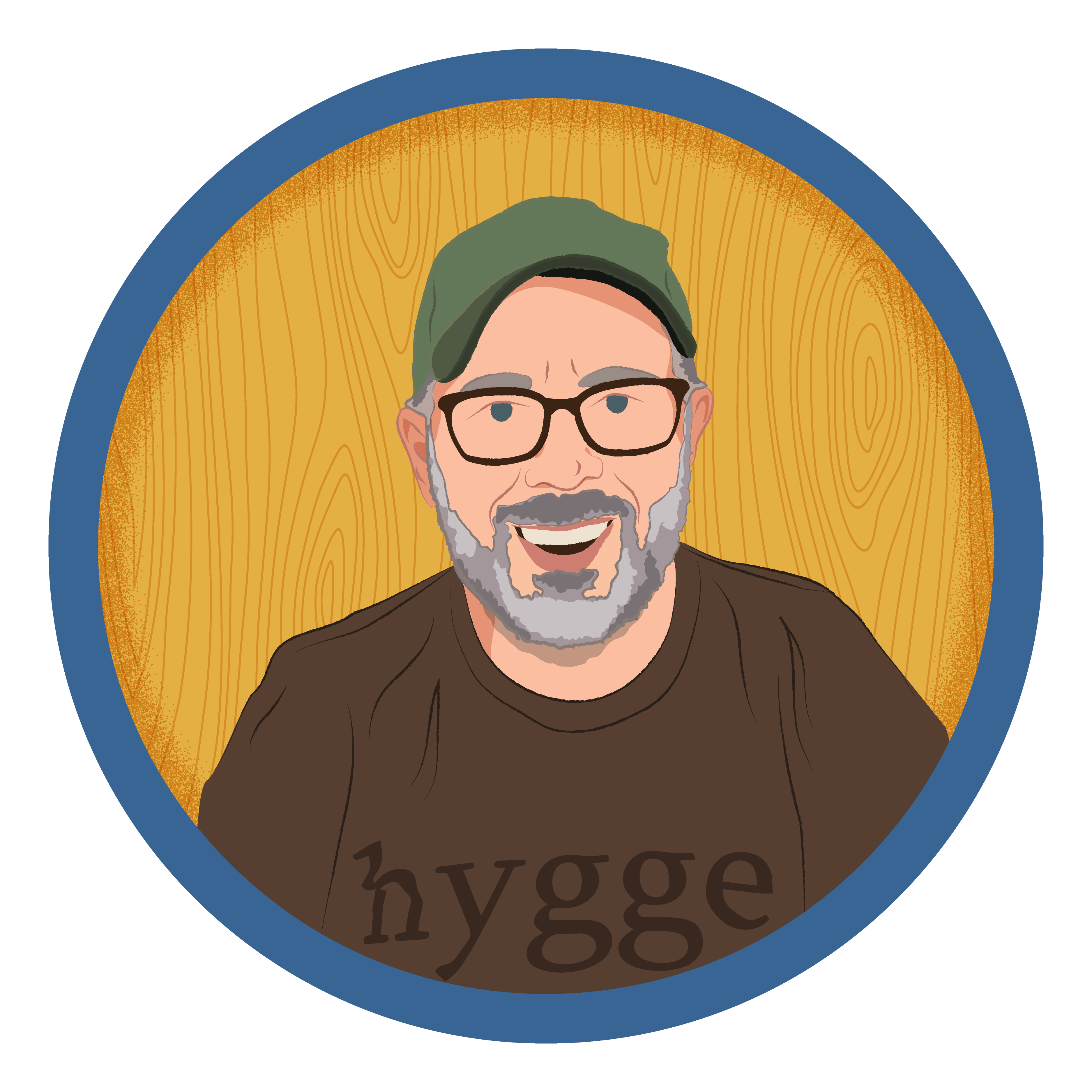 Stewart Kenner in a circular illustration