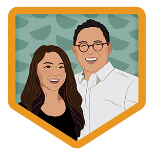 Illustration of Cat Huang, BS ’96, and Kevin Huang, MS ’93