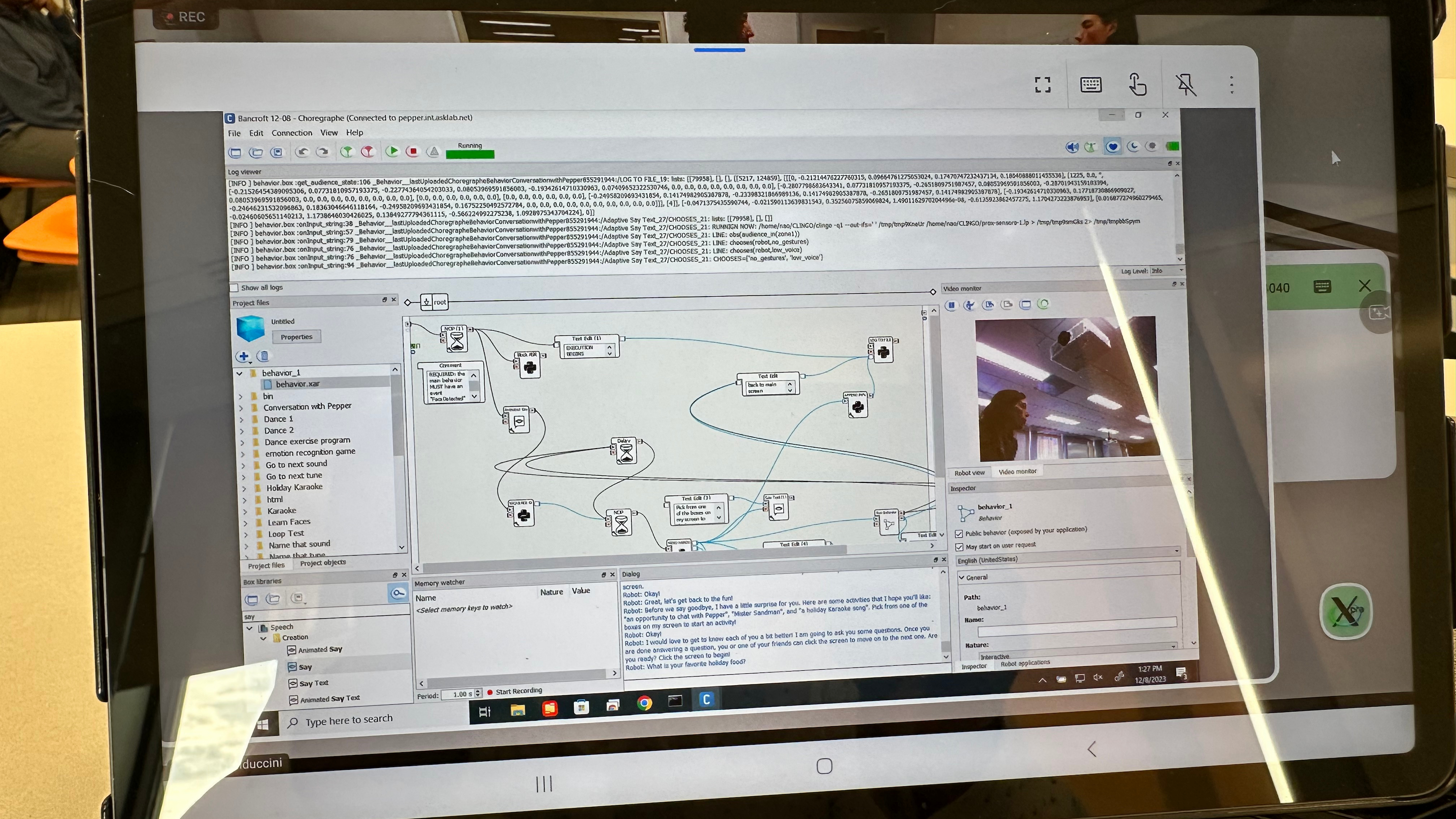 Software used to program Iggy and collect data during interactions with Bancroft residents.