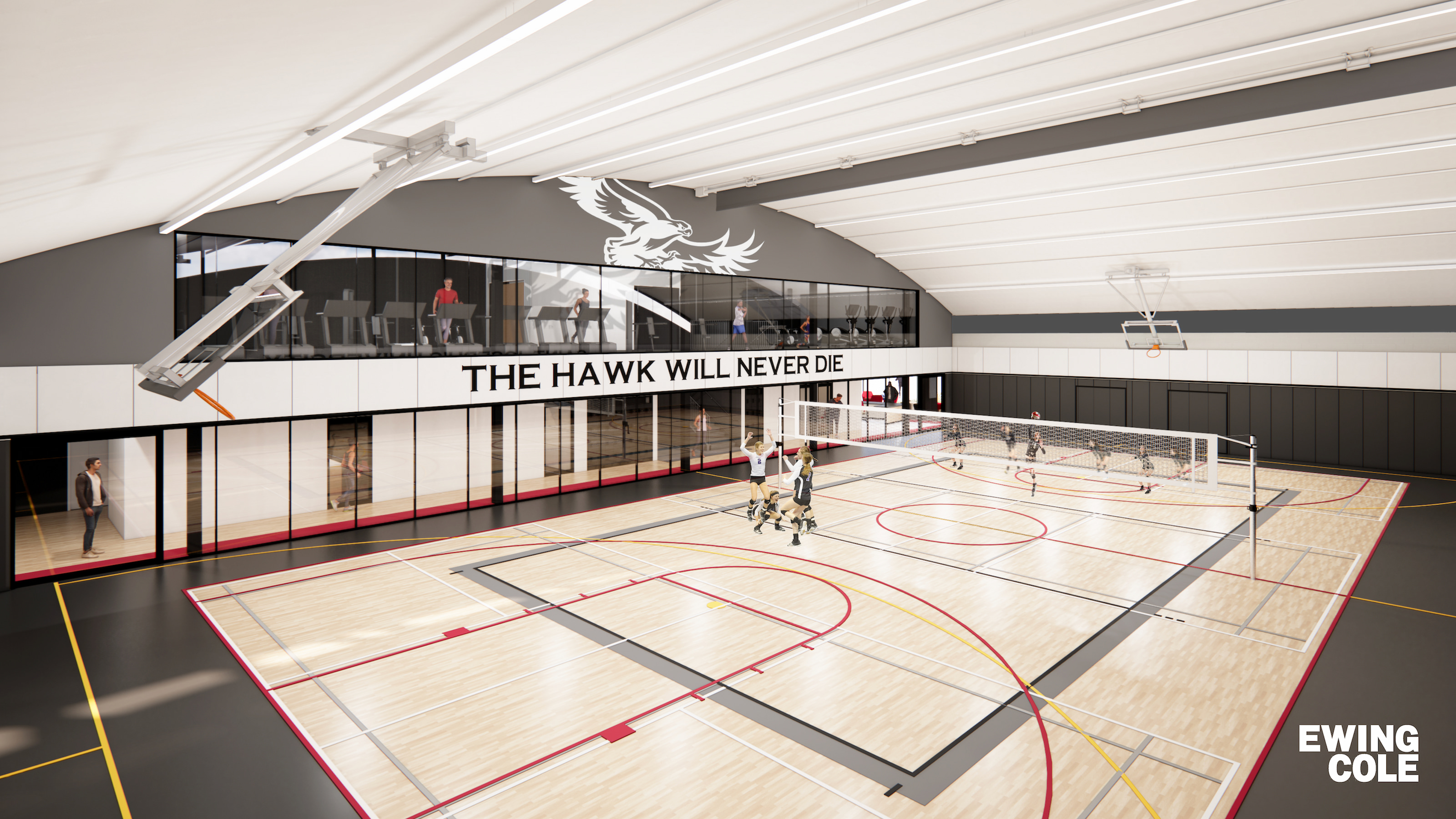 The addition of a multipurpose court allows for more flexible space to accommodate the evolving needs of today’s students and is designed to support any number of wellness programs and can still be used for traditional sports including club sports, intramurals, large group fitness classes and net nights. 