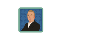 Illustration of a man with coffee cups in the background