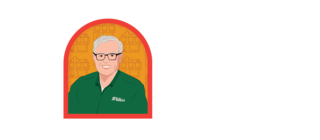 Illustration of a man with buildings in the background