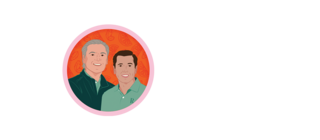 illustration of two males with orange slices in the background