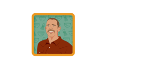 Illustration of a man with tea bowls in the background