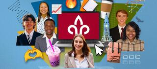 A collage of students in business attire