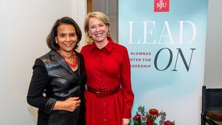 6abc anchor Tamala Edwards standing next to Mary Lou Quinlan