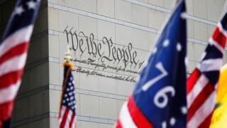 Flags in front of the Constitution Center in Philadelphia