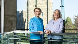 Sister Mary Scullion, R.S.M., BS ’76, H ’88 (left), and Joan Dawson McConnon, H ’24 (right)