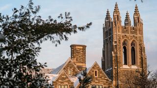 Barbelin Hall tower in the snow