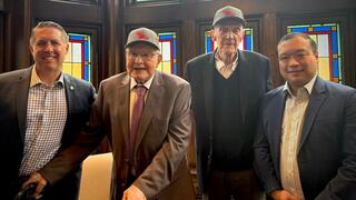 Thomas Fithian, William Myers, BS ’51, Thomas Cairns Jr, BS ’51, and David Lam