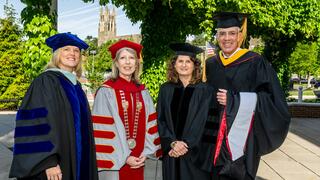 Provost McGivney-Burrelle, President McConnell, Corinne O’Connell, BA ’97, and Marty Farrell, BS '88, MS '98