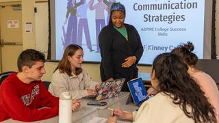 Students collaborating in a classroom.