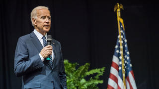 President-elect Joe Biden delivering a speech inside Hagan Arena