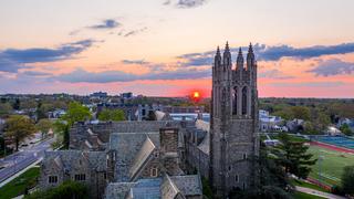 A skyline shot of Barbelin Hall at sunset.