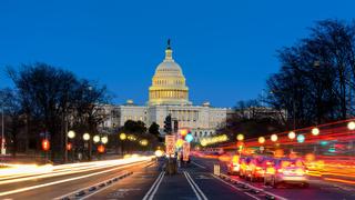 U.S. capital building at night as seen from the street