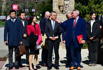 Saint Joseph's University and China representatives outside on SJU campus