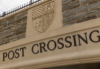 The SJU seal and "Post Crossing" above the newly opened Post Crossing underpass.