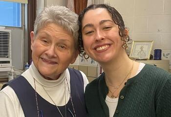 Grace Donohue, BS ’25 with Sister Marcile from the IHM Center for Literacy.