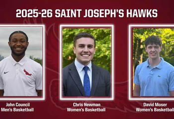 Headshot of three male students serving as Saint Joseph's University's Hawk mascots