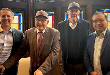 Thomas Fithian, William Myers, BS ’51, Thomas Cairns Jr, BS ’51, and David Lam
