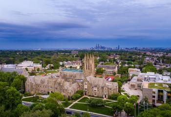 Aerial view of Saint Joseph's campus featuring Barbelin Hall