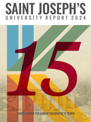 Magazine cover with the number 15 on it representing 15 years of the Kinney Center